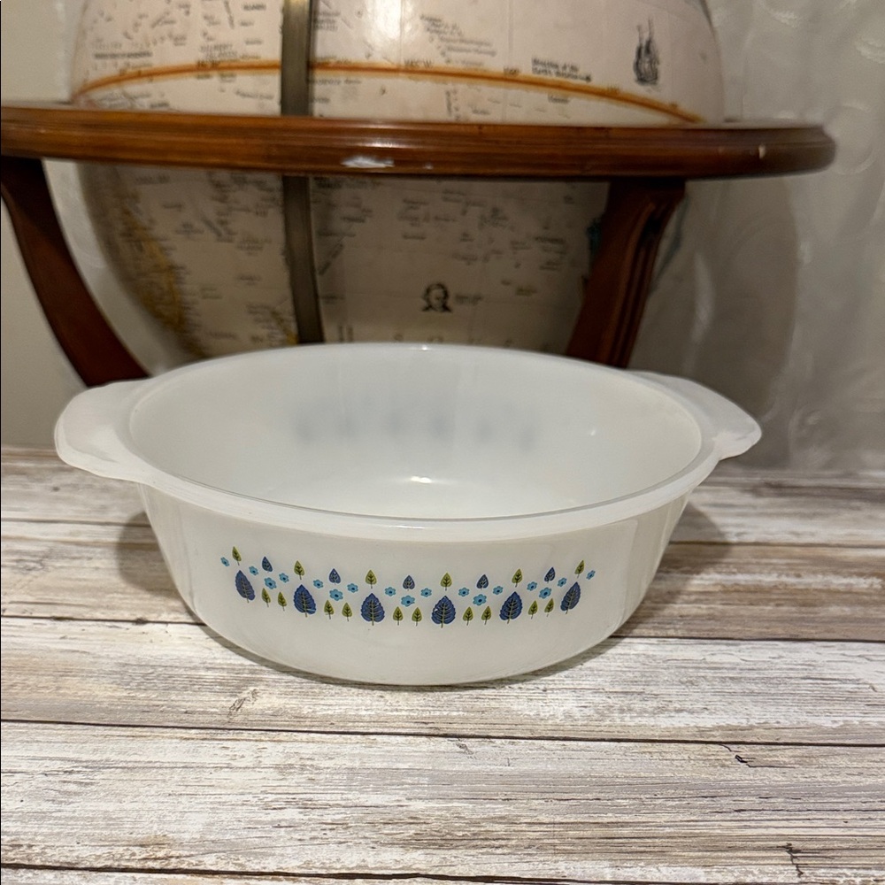 Elegant White Glass Baking Dish with Blue Floral Design